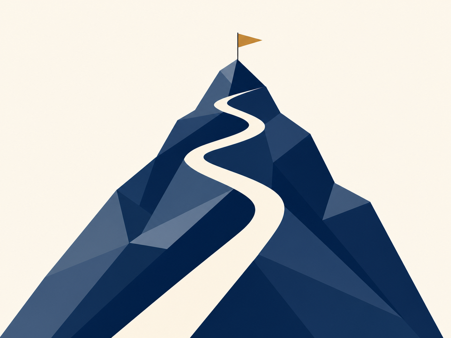 A winding path ascending a mountain to a flag at the summit, representing the journey to an investment banking offer.